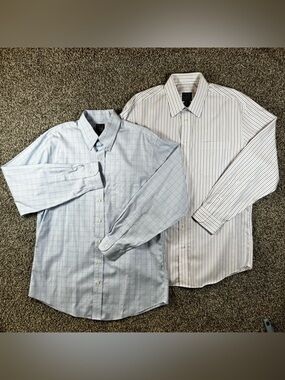 Lot 2 Jos A Bank Mens 16.5-35 Executive Traveler Blue White Purple Dress Shirts